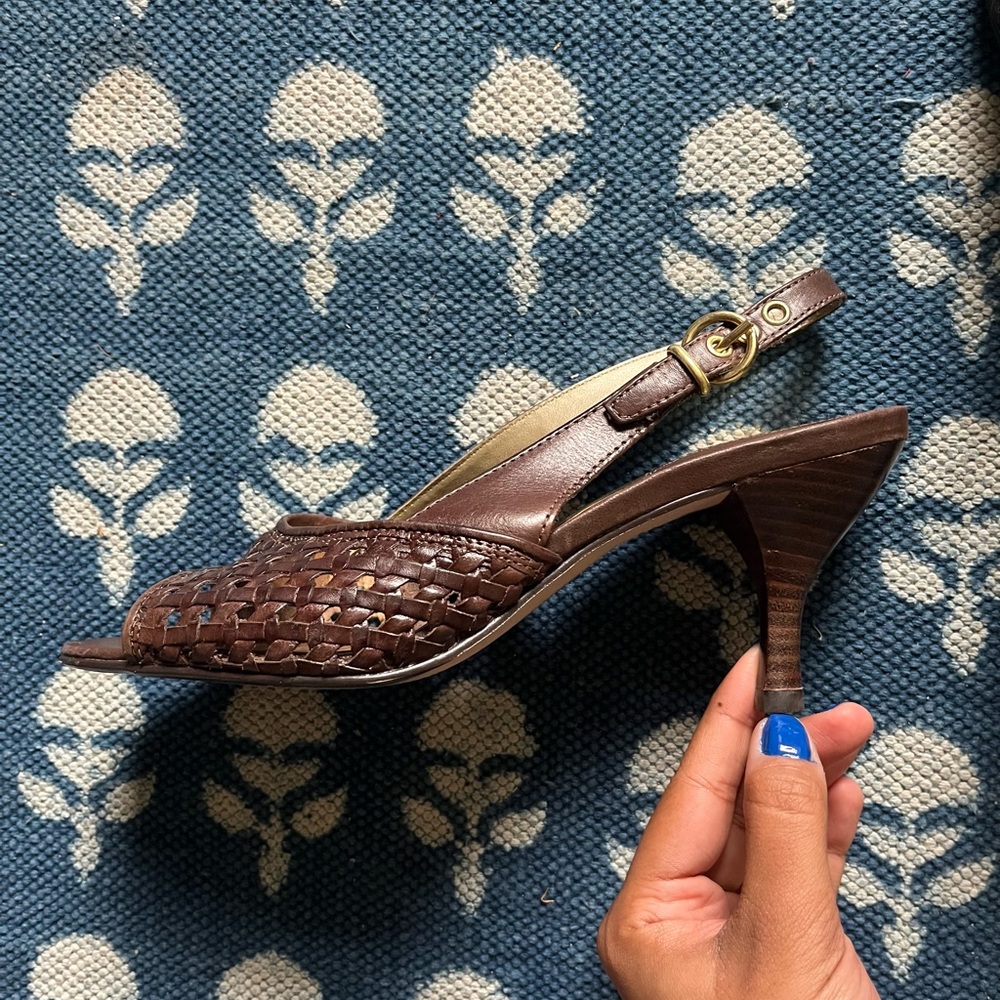 Vintage Naturalizer TOGETHER Leather Sandals Slingbacks Heel Pumps Woven Brown